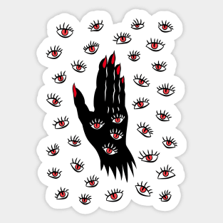 Horror Gothic Hand With Watching Eyes Sticker